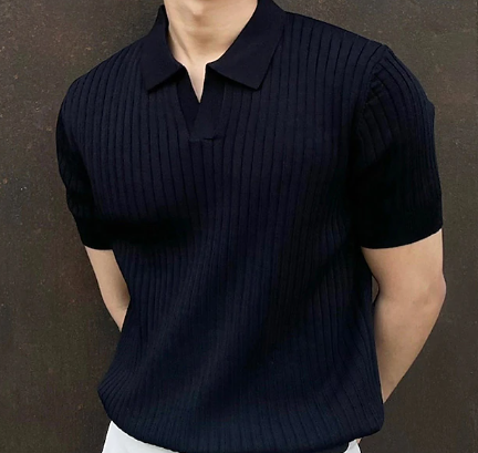 NIMA gebreide polo, casual, vakantie, v-hals, korte mouwen