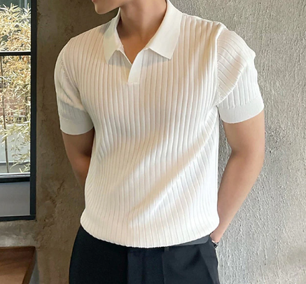 NIMA gebreide polo, casual, vakantie, v-hals, korte mouwen